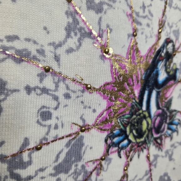 Ed Hardy by Christian Audigier Y2K Born Free Panther Cream Wool Scarf Wrap NEW - Picture 5 of 8